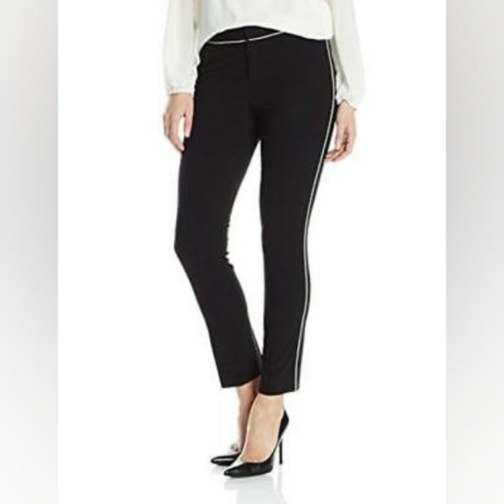 Calvin Klein Pants Black Contrast Piping Straight Ankle Slacks Office Minimalist